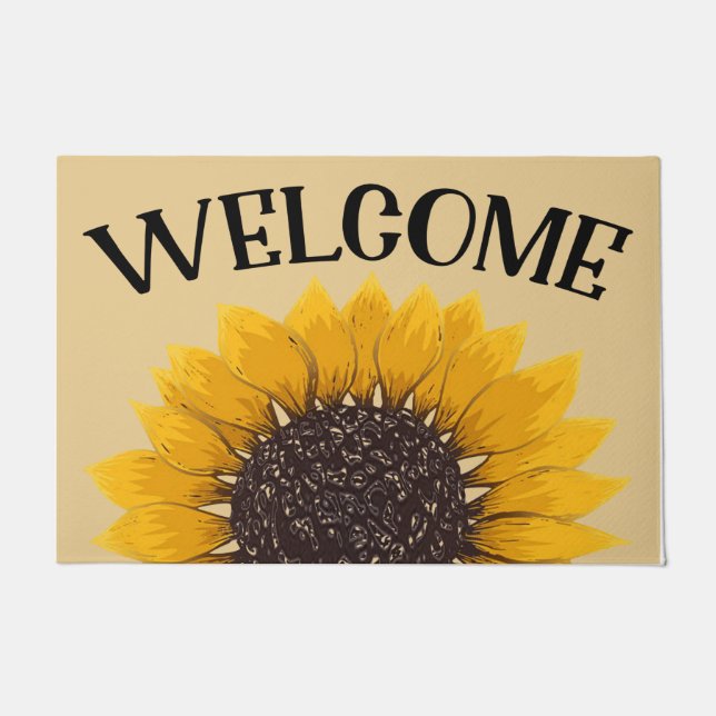 Welcome Sunflower Rugs, Welcome Housewarming Gift Doormat (Front)