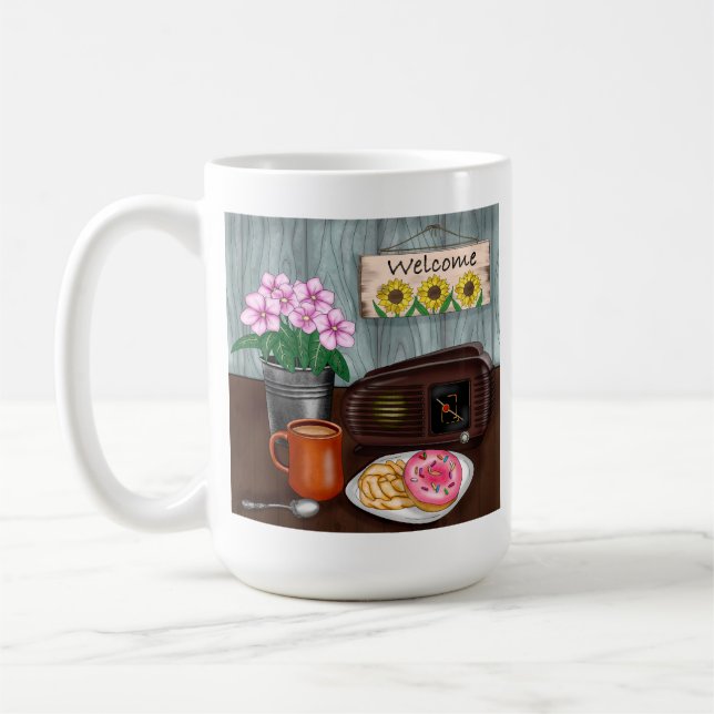 Welcome, Sunflowers, Doughnuts and Coffee Mug (Left)
