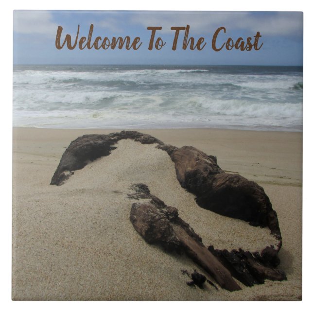Welcome Surf Sand Driftwood West Coast Landscape Tile (Front)