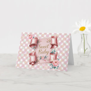 Welcome Sweet Baby Girl Scroll Pink Roses Card