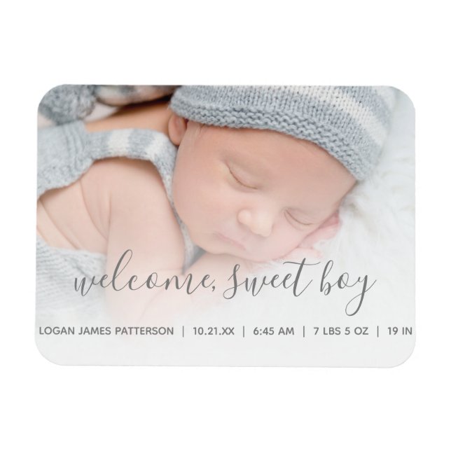 Welcome, Sweet Boy Photo Baby Announcement Magnet (Horizontal)