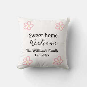 Welcome sweet home add family name year Est. Text  Cushion