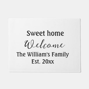 Welcome sweet home add family name year Est. Text Doormat