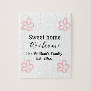 Welcome sweet home add family name year Est. Text Jigsaw Puzzle
