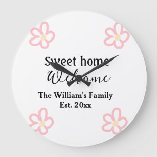 Welcome sweet home add family name year Est. Text  Large Clock