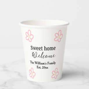 Welcome sweet home add family name year Est. Text  Paper Cups