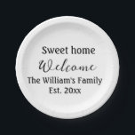 Welcome sweet home add family name year Est. Text  Paper Plate<br><div class="desc">design</div>