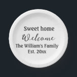 Welcome sweet home add family name year Est. Text  Paper Plate<br><div class="desc">design</div>