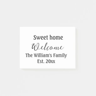 Welcome sweet home add family name year Est. Text Post-it Notes