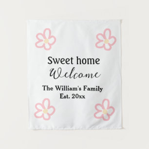 Welcome sweet home add family name year Est. Text  Tapestry
