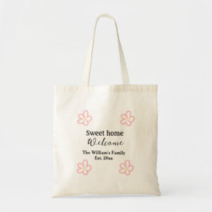 Welcome sweet home add family name year Est. Text Tote Bag