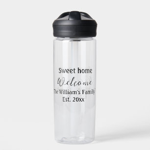 Welcome sweet home add family name year Est. Text Water Bottle