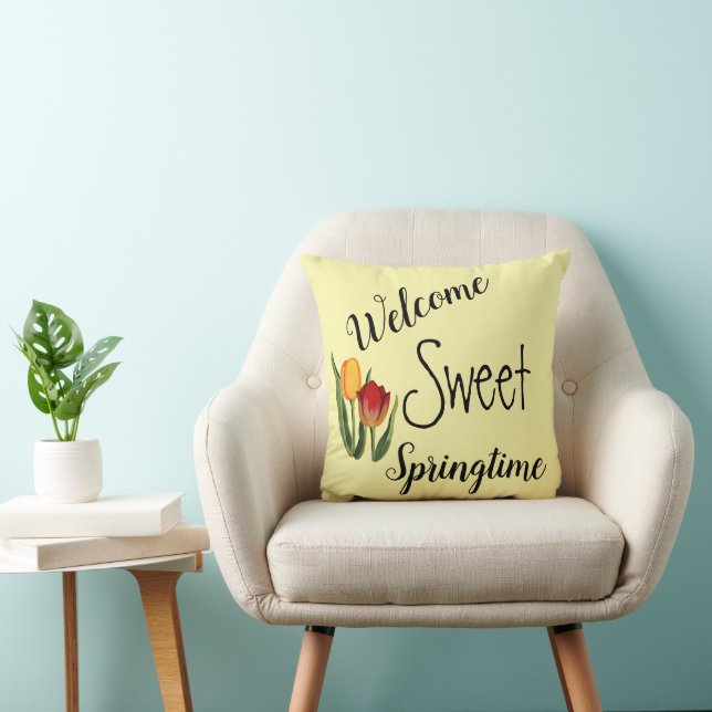 Welcome Sweet Springtime Throw Pillow (Chair)