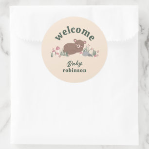 Welcome Sweet Woodland Baby Bear Cream Round Classic Round Sticker