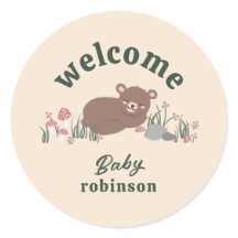 Welcome Sweet Woodland Baby Bear Cream Round