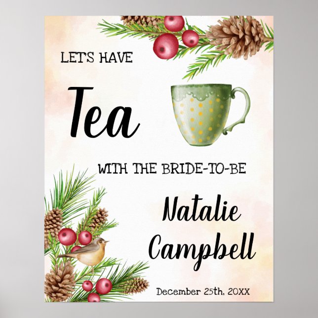Welcome Tea Bridal Shower Christmas Design Poster (Front)