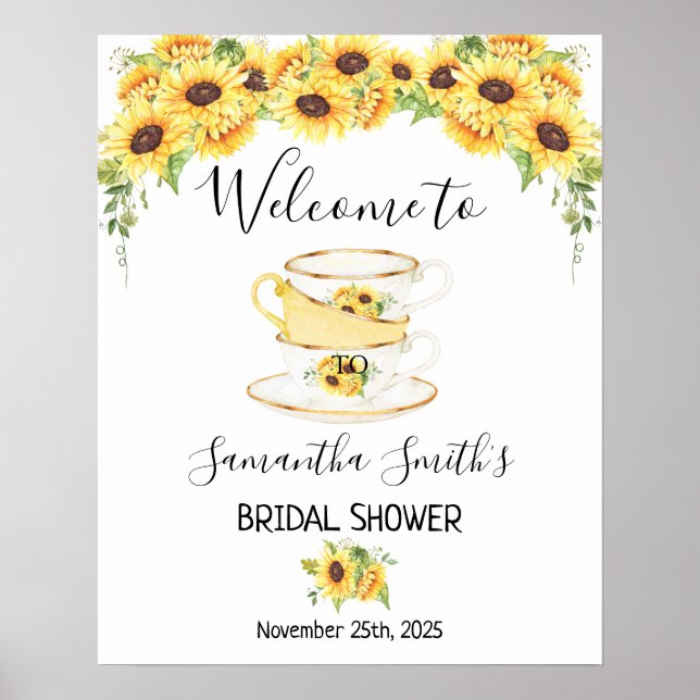 Welcome Tea bridal shower sunflowers floral sign (Front)