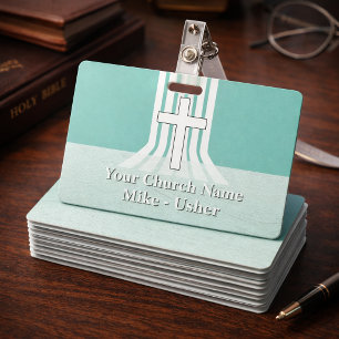 Welcome Teal White Christian Church Usher ID Badge