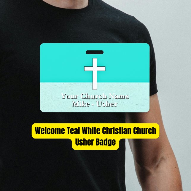 Welcome Teal White Christian Church Usher ID Badge (Welcome Teal White Christian Church Usher Badge)