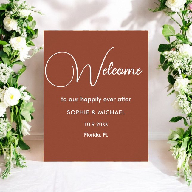 Welcome Terracotta Wedding Brown White  Poster (Creator Uploaded)