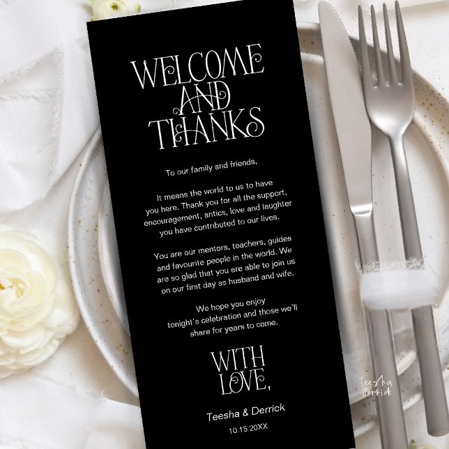 Welcome & Thanks, Place Setting Thank You Card (Welcome & Thanks, Place Setting Thank You Card in Classy Black)