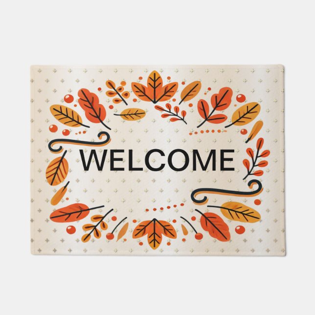 Welcome Thanksgiving Orange Yellow Fall Leaves Doormat (Front)