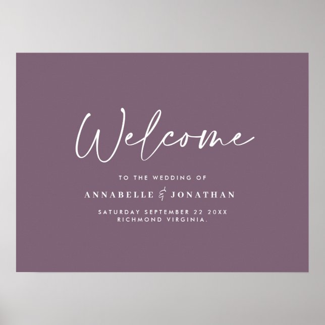 Welcome the wedding modern purple violet wedding poster (Front)