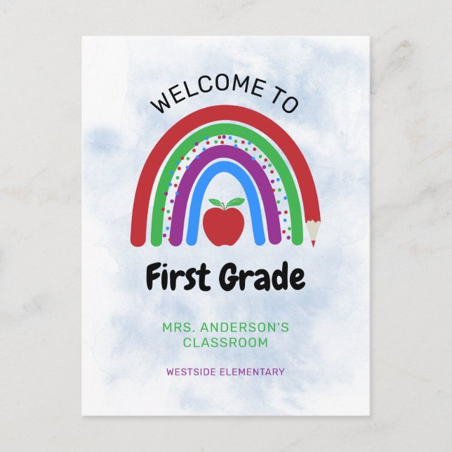 Welcome to 1st Grade Cute Rainbow Postcard (Front)