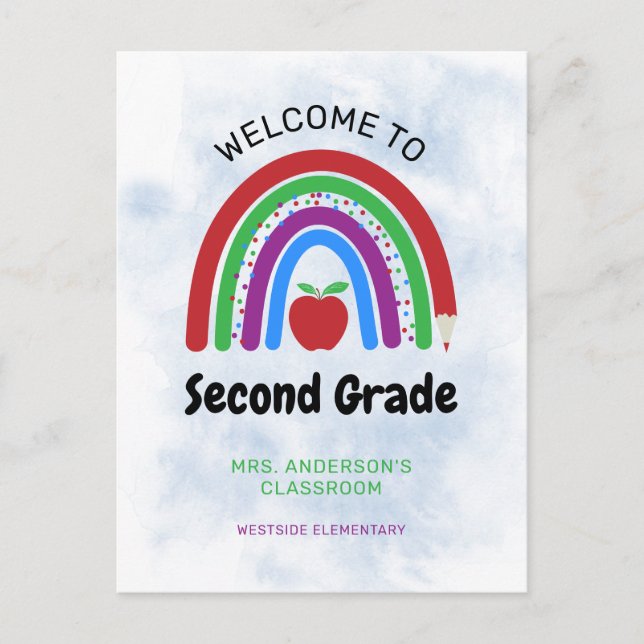 Welcome to 2nd Grade Cute Rainbow Postcard (Front)