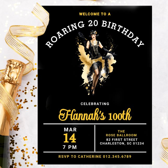 Welcome to a Roaring 20 100th Birthday Party Invitation (Creator Uploaded)