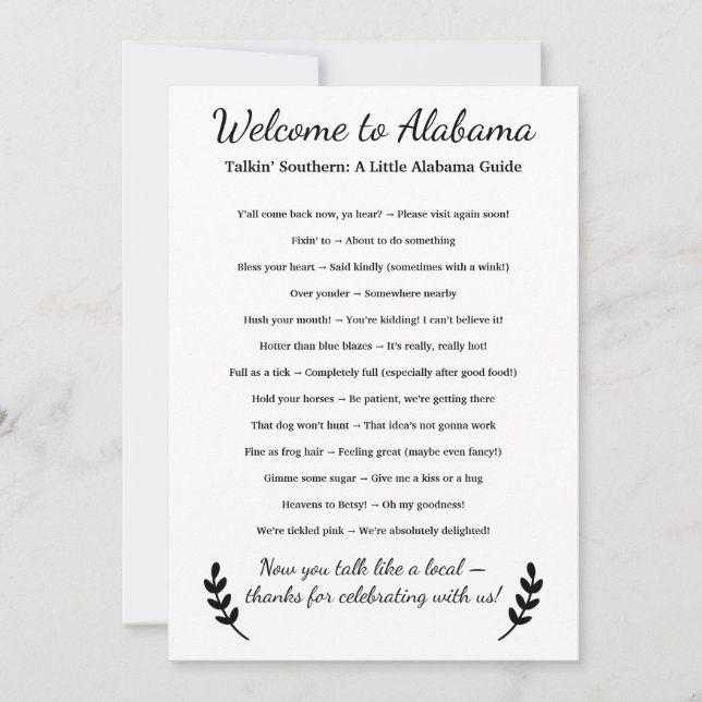 Welcome to Alabama Personalized with Local Phrases (Front)