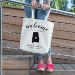 Welcome to Alabama | USA State Silhouette Wedding Tote Bag<br><div class="desc">Give your guests a warm welcome to your Alabama wedding with a bag full of snacks and treats personalised with the state where you're getting married and the bride and groom's names and wedding date. Design features "welcome" in modern handwritten calligraphy script along with bride and groom's names and wedding...</div>