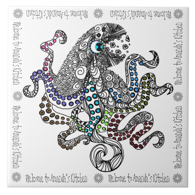 Welcome to Amanda’s Kitchen floral line octopus Tile (Front)