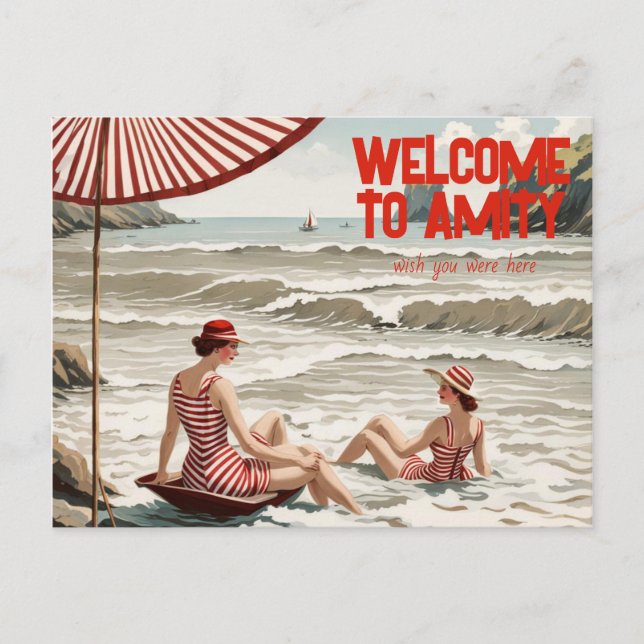 Welcome to Amity (Editable) Seaside Holiday Postcard (Front)