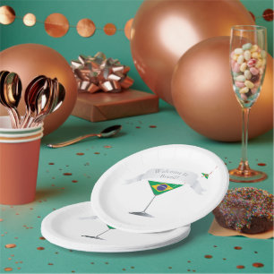 Welcome to Brazil Martini Glass Brazilian Flag Paper Plate