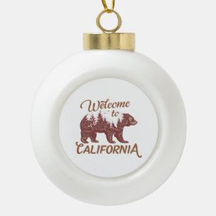 Welcome to California Bear Ceramic Ball Christmas Ornament