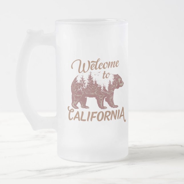 Welcome to California Bear Forest  Frosted Glass Beer Mug (Left)