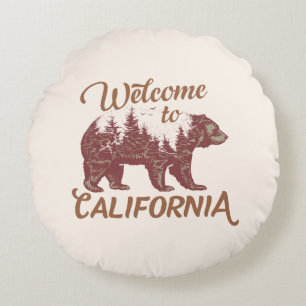 Welcome to California Bear Forest  Round Cushion