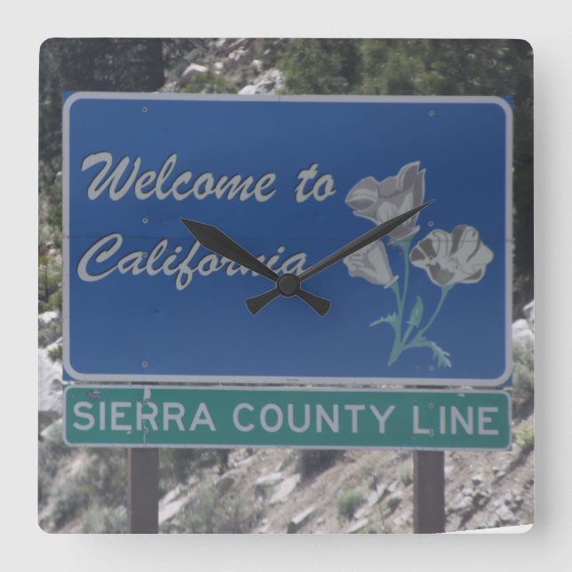 Welcome to California Square Wall Clock (Front)