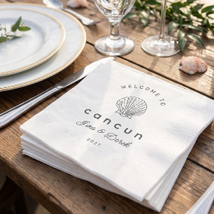 Welcome to Cancun Destination Wedding Black White Napkin