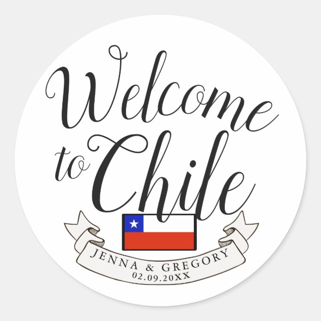 Welcome to Chile | Destination Wedding Custom Classic Round Sticker (Front)