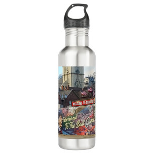 Welcome to Dubuque, Iowa Sign with American Flags 710 Ml Water Bottle