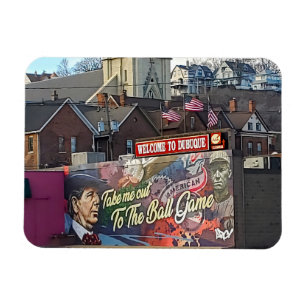 Welcome to Dubuque, Iowa Sign with American Flags Magnet