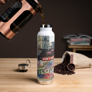 Welcome to Dubuque, Iowa Sign with American Flags Water Bottle