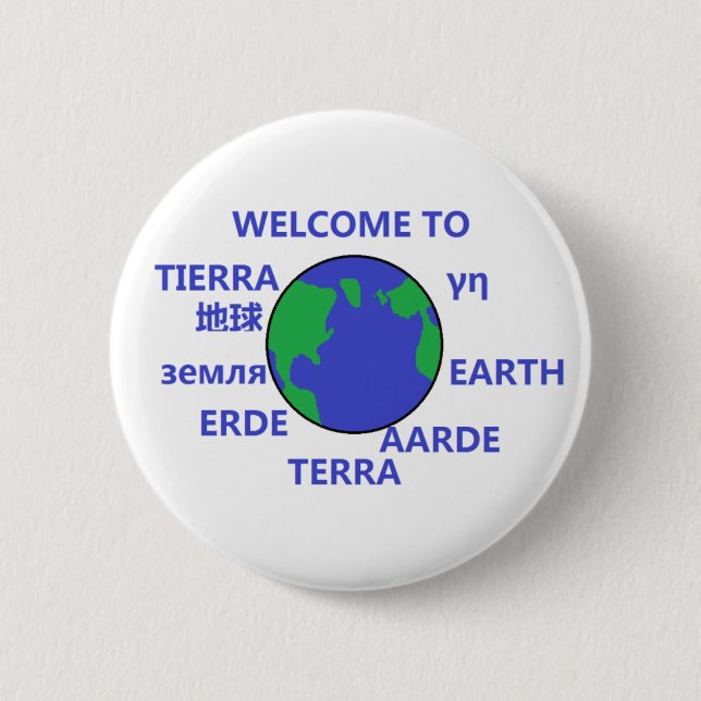 WELCOME TO EARTH 6 CM ROUND BADGE (Front)