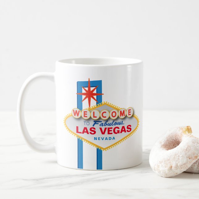 "Welcome to fabulous Las Vegas Nevada" iconic sign Coffee Mug (With Donut)