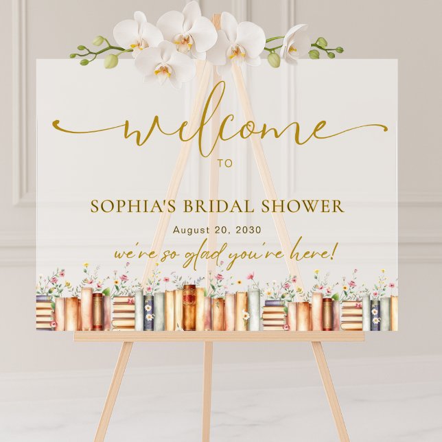 Welcome to Floral Book Story Bridal Shower  Acrylic Sign (Creator Uploaded)