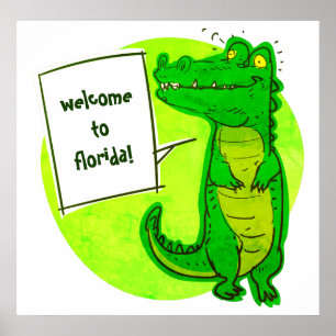 welcome to florida crocodile cartoon poster