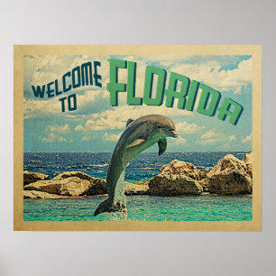 Welcome To Florida Dolphin Vintage Travel Poster