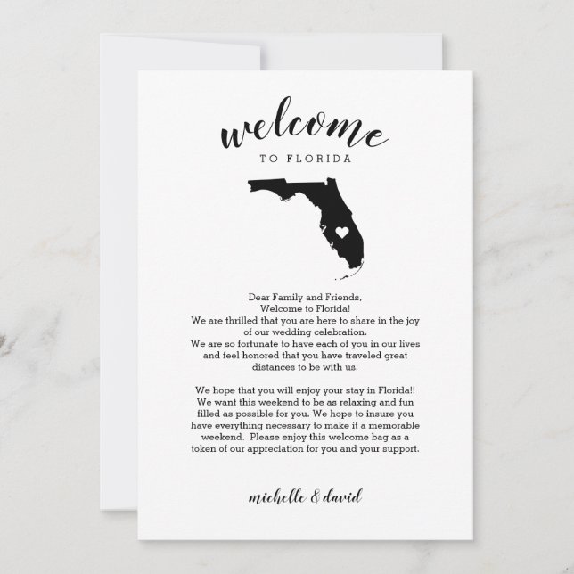 Welcome to Florida | Wedding Letter & Itinerary (Front)